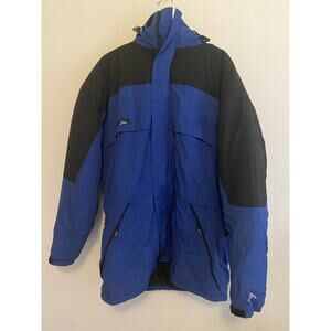 Snowridge Mens Blue Black Solid Long Sleeve Mock Neck Pocket Jacket Size Large